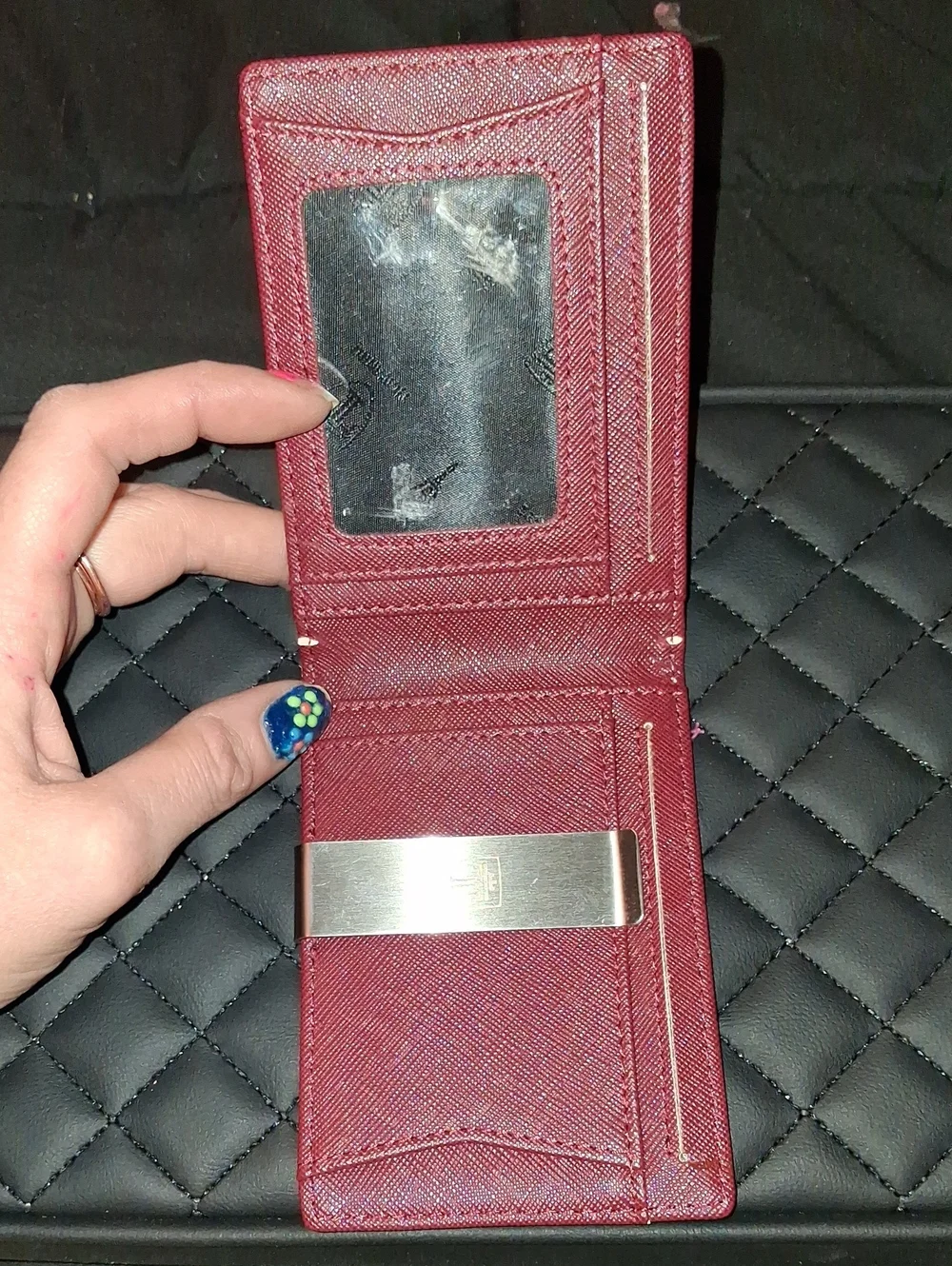 Tumi Red Leather Card & Key Holder with Silver Shield